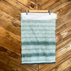 NEW Teal Blue Green Stripe Fringe Geometric Block Print Teal Towel